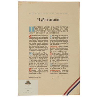 Lot 440 - TRUMAN, HARRY Signed Proclamation upon the...
