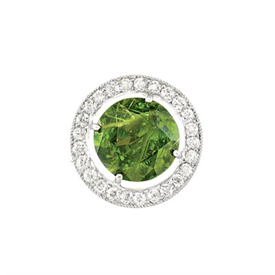 Lot 177 - Platinum, Demantoid Garnet and Diamond Button Hole Pin