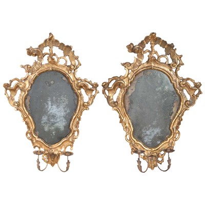 Lot 237 - Pair of Venetian Rococo Giltwood Girandoles...