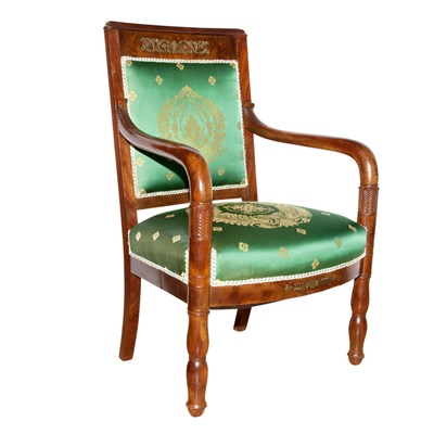 Lot 405 - Restauration Silk Upholstered Walnut Armchair