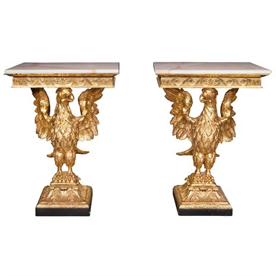 Lot 566 - Pair of George II Style Giltwood Consoles Each...