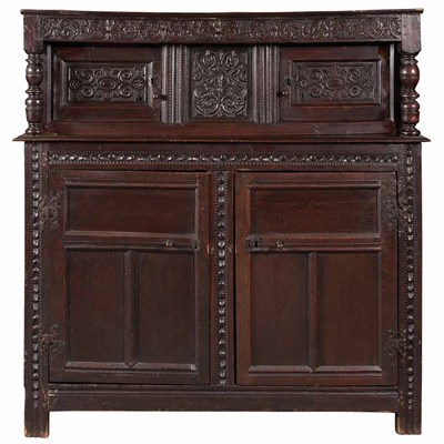 Lot 209 - English Oak Court Cupboard Probably 17th...