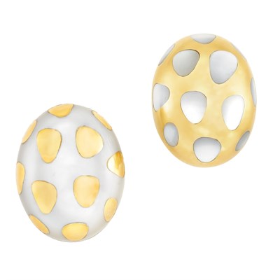 Lot 203 - Pair of Gold and Mother-of-Pearl 'Positive-Negative' Earclips, Tiffany & Co.
