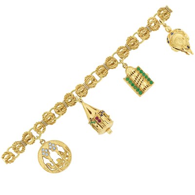 Lot 225 - Gold and Gem-Set Charm Bracelet, G. Nardi