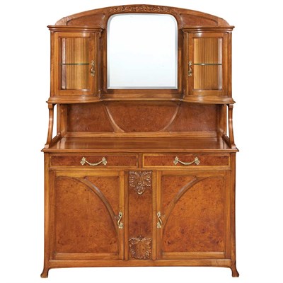 Lot 402 - French Art Nouveau Carved Walnut Mirrored...