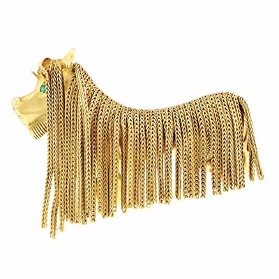 Lot 86 - Gold and Emerald Fringe Dog Pin, France