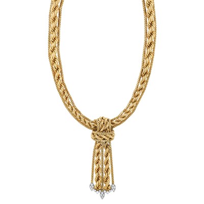 Lot 76 - Gold, Platinum and Diamond Fringe Necklace