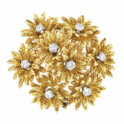 Lot 227 - Gold and Diamond Flower Brooch, Tiffany & Co.