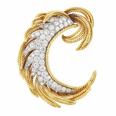 Lot 224 - Two-Color Gold and Diamond Clip-Brooch