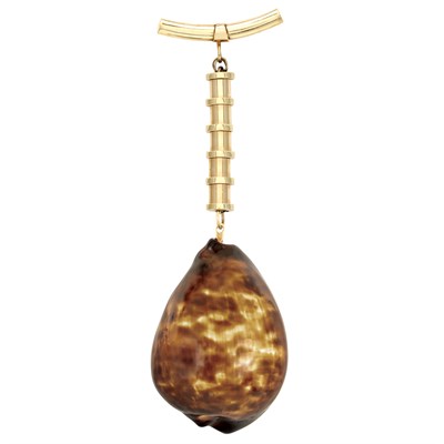 Lot 67 - Gold and Shell Button Hole Lapel Pendant, Marguerite Stix