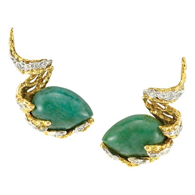 Lot 187 - Pair of Gold, Aventurine Quartz and Diamond Earclips, Sterle, Paris
