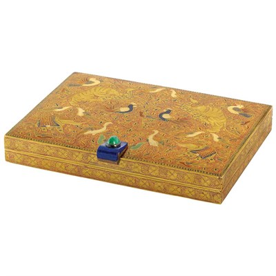 Lot 52 - Art Deco Gilt Metal, Enamel, Lapis and Cabochon Emerald Vanity, by Cartier