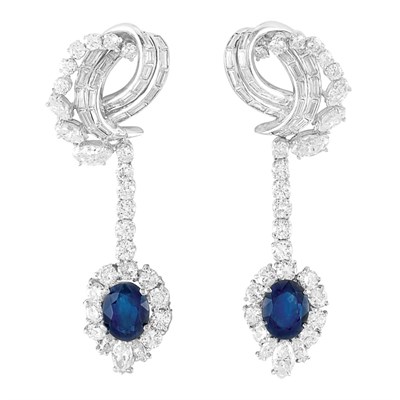 Lot 360 - Pair of White Gold, Diamond and Sapphire Pendant-Earclips, Piranesi