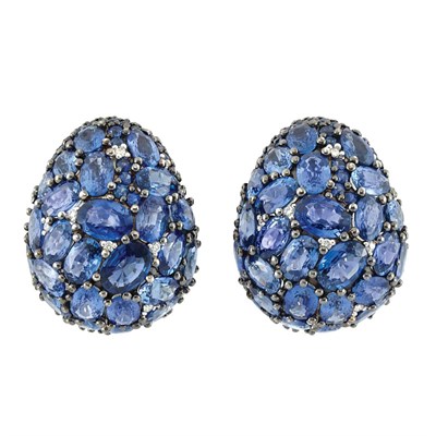 Lot 157 - Pair of Sapphire and Diamond Bombe Earclips, Piranesi