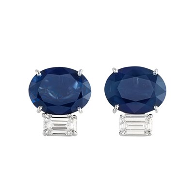 Lot 349 - Pair of Platinum, Sapphire and Diamond Earrings