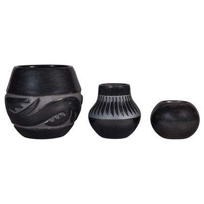 Lot 262 - Three San Ildefonso Blackware Pottery Vessels...