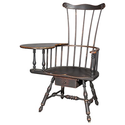 Lot 165 - Black Painted Comb Back Windsor Style Writing...