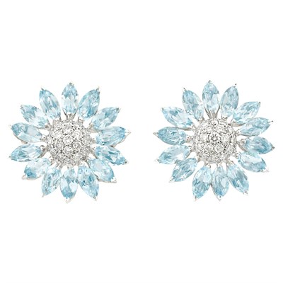 Lot 344 - Pair of White Gold, Diamond and Blue Topaz 'Daisy Heritage' Earrings, Asprey