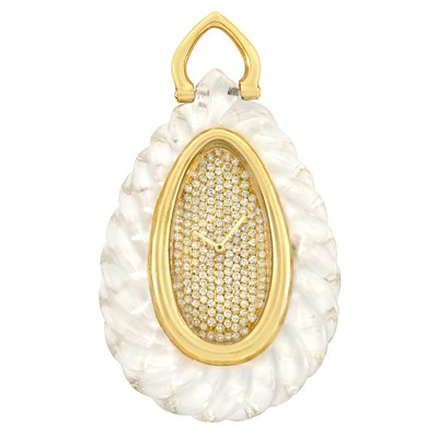 Lot 256 - Carved Rock Crystal, Gold and Diamond Pendant-Watch, Boucheron, Paris