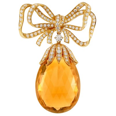 Lot 229 - Gold, Diamond and Citrine Briolette Pendant-Brooch, Tiffany & Co.