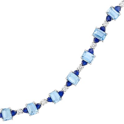 Lot 339 - Platinum, Aquamarine, Diamond and Sapphire Bracelet