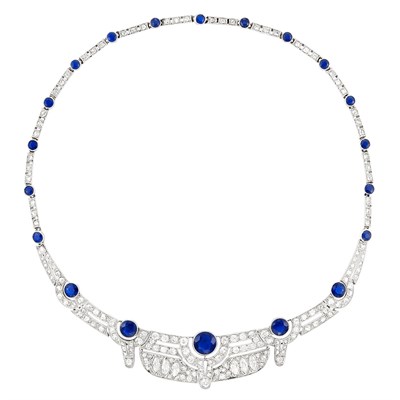 Lot 417 - Platinum, Diamond and Sapphire Necklace