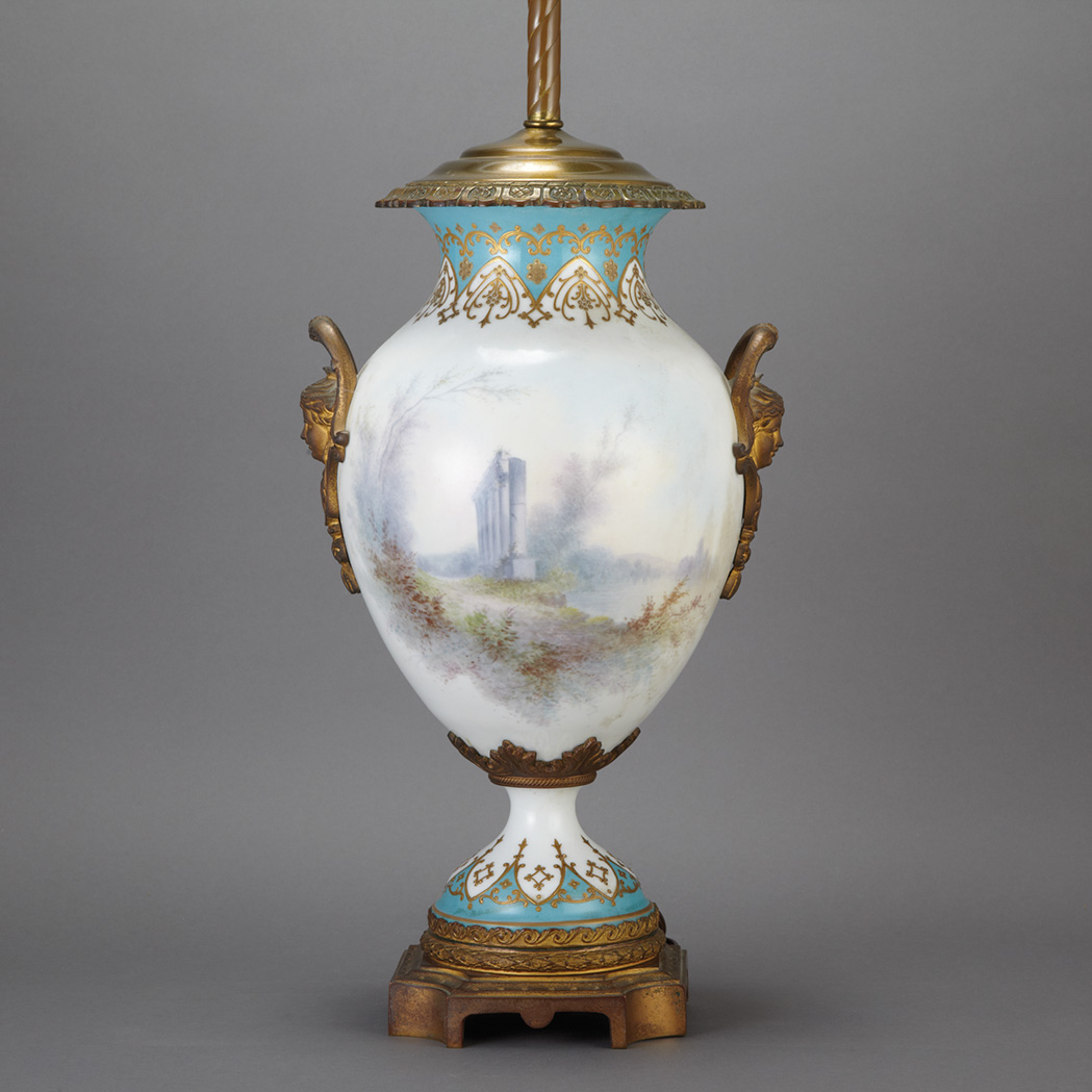 Lot 191 - Sevres Style Gilt-Metal Mounted Porcelain Urn...