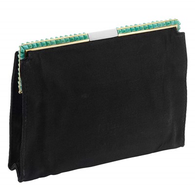 Lot 125 - Art Deco Gold, Platinum, Turquoise and Black Fabric Evening Purse, Charles Holl, France