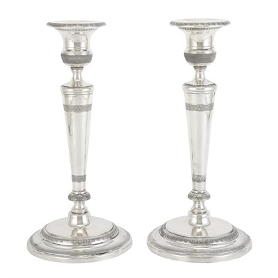 Lot 521 - Pair of Italian Silver Candlesticks 19th...