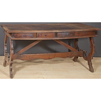 Lot 472A - Italian Walnut Trestle Table Partially 17th...
