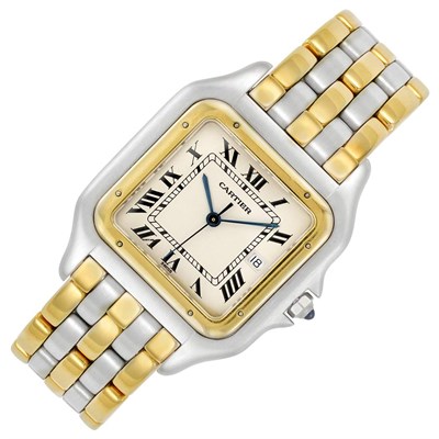 Lot 33 - Gentleman's Stainless Steel and Gold 'Panthere' Wristwatch, Cartier