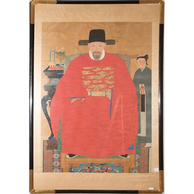 Lot 99 - Chinese Pigment on Silk Ancestral Portrait...
