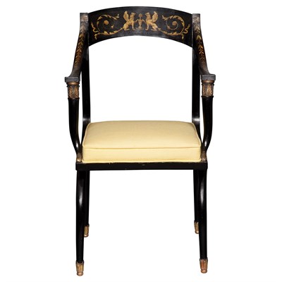 Lot 618 - Pair of Empire Black Painted and Gilt...