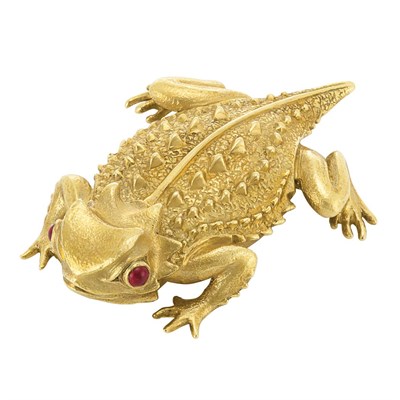 Lot 259 - Gold and Cabochon Ruby Frog Clip-Brooch, Andrew Clunn