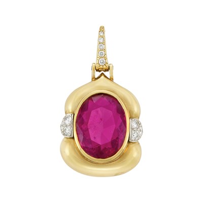 Lot 80 - Gold, Platinum, Rubellite and Diamond Pendant, Andrew Clunn