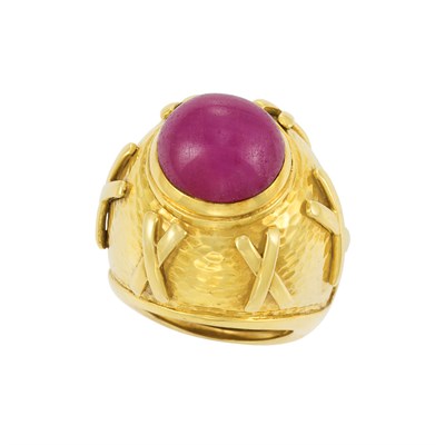 Lot 30 - Gold and Cabochon Ruby Ring, Andrew Clunn