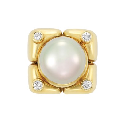 Lot 107 - Gold, South Sea Cultured Pearl and Diamond Ring, Andrew Clunn