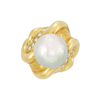 Lot 5 - Gold, Mabe Pearl and Diamond Ring, Andrew Clunn