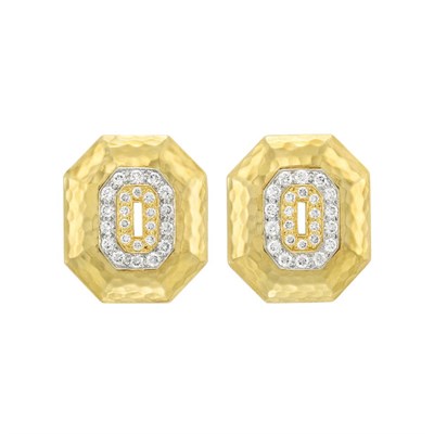 Lot 87 - Pair of Hammered Gold and Diamond Earclips, Andrew Clunn