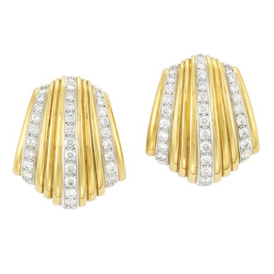 Lot 281 - Pair of Gold, Platinum and Diamond Earclips, Andrew Clunn