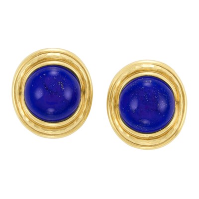 Lot 118 - Pair of Gold and Lapis Earclips, Andrew Clunn
