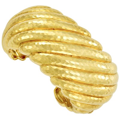Lot 14 - Hammered Gold Cuff Bangle Bracelet, Andrew Clunn