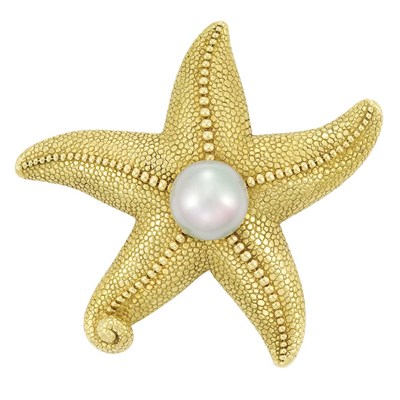 Lot 2 - Gold and South Sea Cultured Pearl Starfish Brooch, Andrew Clunn