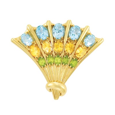 Lot 242 - Gold and Gem-Set Fan Clip-Brooch, Andrew Clunn