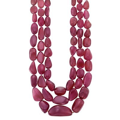 Lot 247 - Triple Strand Pink Tourmaline Bead Necklace with Gold Clasp, Andrew Clunn
