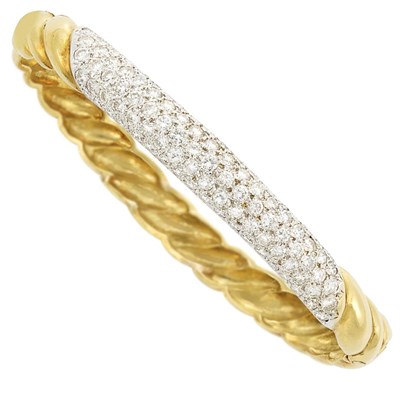 Lot 92 - Gold, Platinum and Diamond Bangle Bracelet
