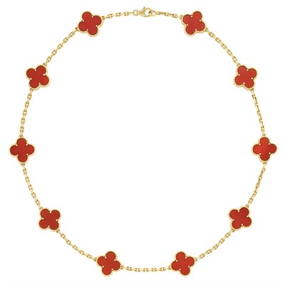 Lot 197 - Gold and Carnelian 'Alhambra' Chain Necklace, Van Cleef & Arpels, France