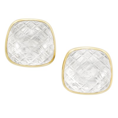 Lot 2 - Pair of Gold and Carved Rock Crystal Earclips, David Webb
