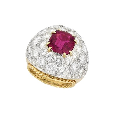 Lot 366 - Two-Color Gold, Ruby and Diamond Ring