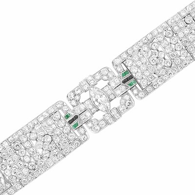 Lot 412 - Platinum, Diamond, Emerald and Black Onyx Bracelet